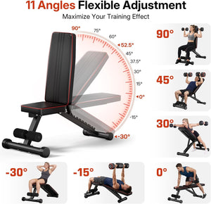 Adjustable Weight Bench for Bench Press, Heavy Duty Stable Workout Bench Foldable Weight Benches for Home Gym, Incline/Decline 90 Degree Bench Exercise Bench