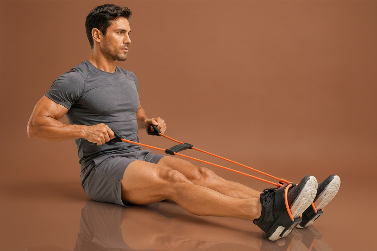 Portable fitness resistance band with foot pedal - product overview