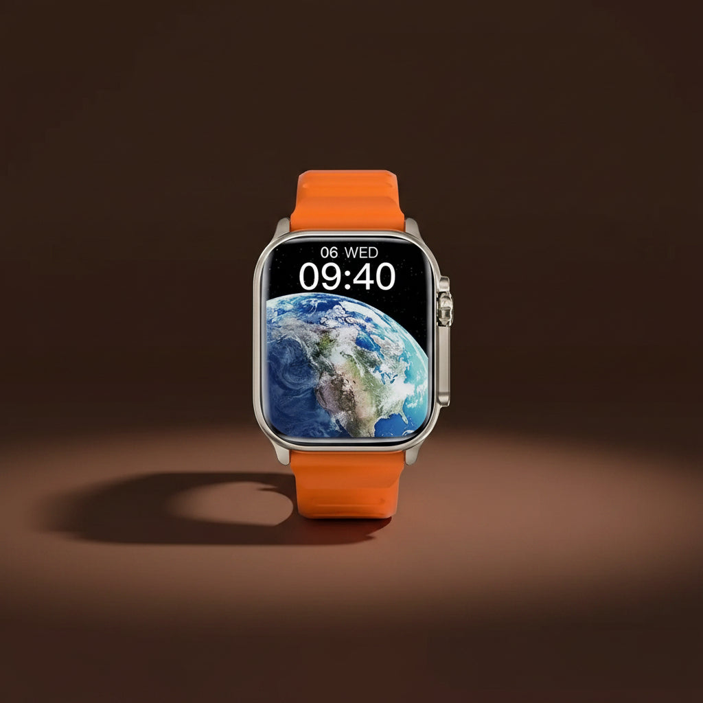 Orange sport band smart watch with HD screen for fitness tracking