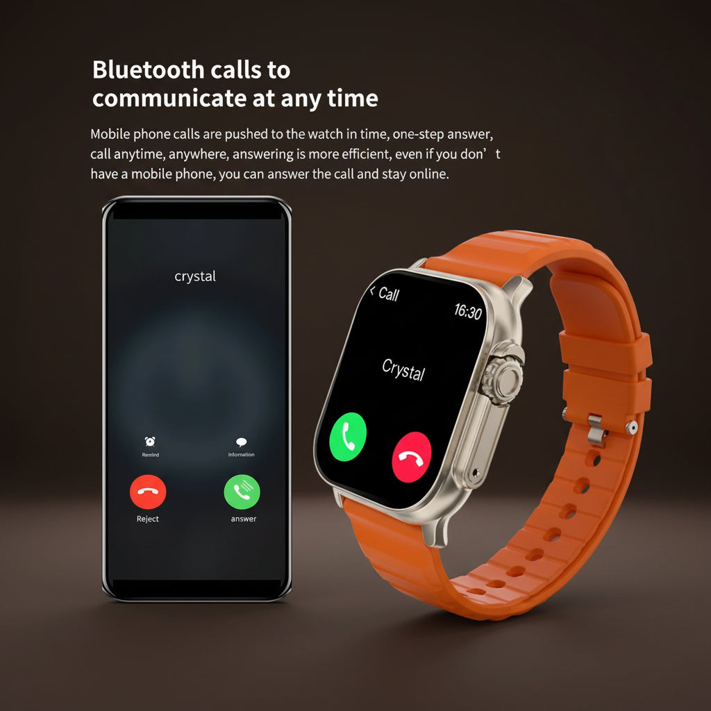 Person wearing smart watch showing Bluetooth call feature in use