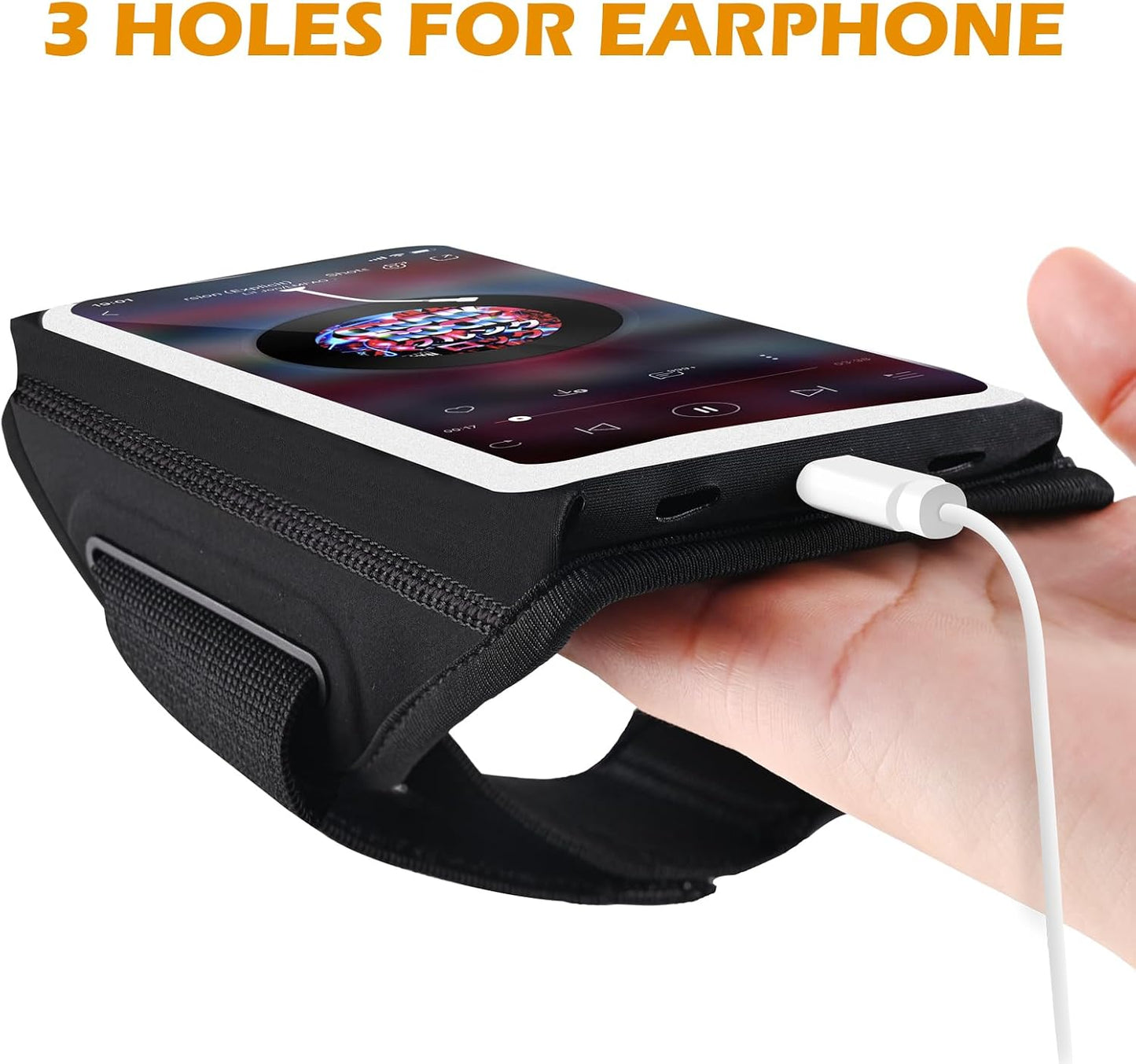 Running Armband with Earphone Bag, 6.9" Phone Holder for Iphone Samsung | Zipper Pocket for Keys & Earphones, TPU Touchscreen & Water-Resistant, 3D Design Phone Armband, Stretchy Fits Arm 13"-16.5"