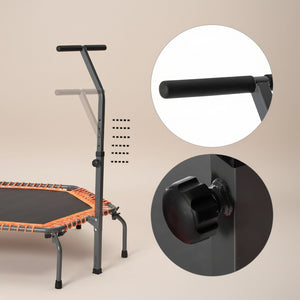 50 Inch Fold Fitness Trampoline with Adjustable Handrail, Elastic Rope and Mobile Phone Holder