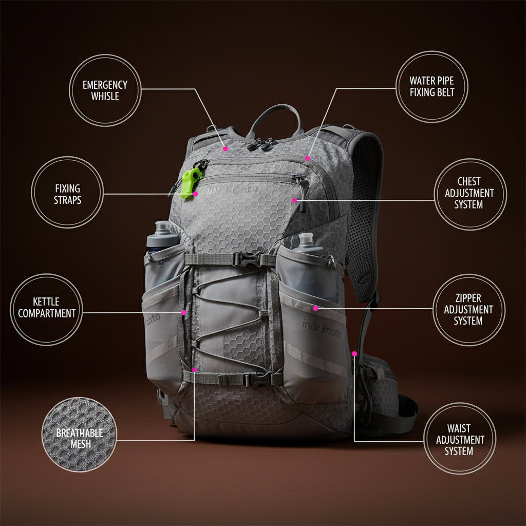 Back view of no-bounce hydration vest designed for trail and marathon running