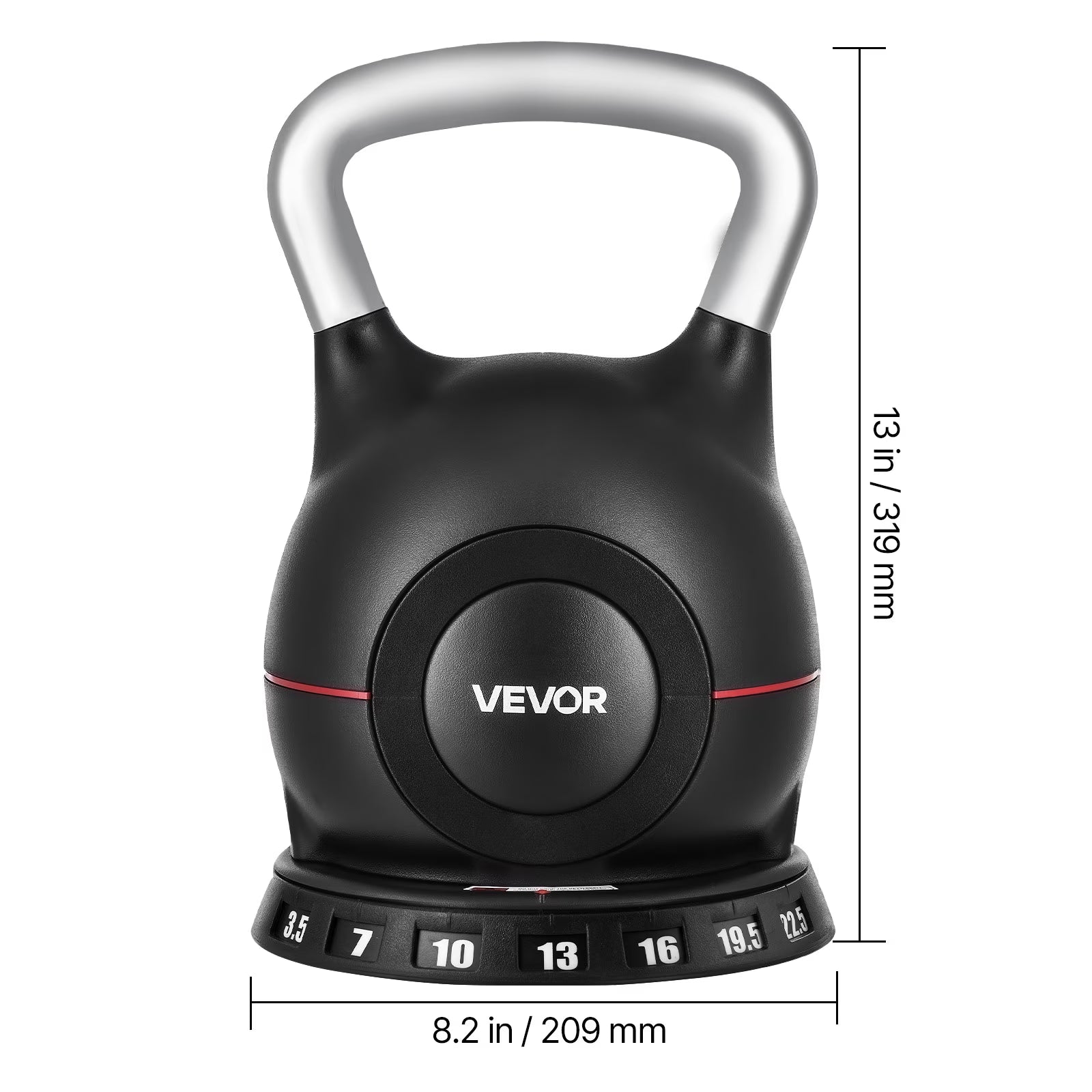 Kettlebell, Adjustable Kettlebell with 7 Weight Levels (3.5, 7, 10, 13, 16, 19.5, 22.5 Lbs), Die-Cast Aluminum and ABS Material, for Grip Strength Training, Full-Body Workout & Cross-Training