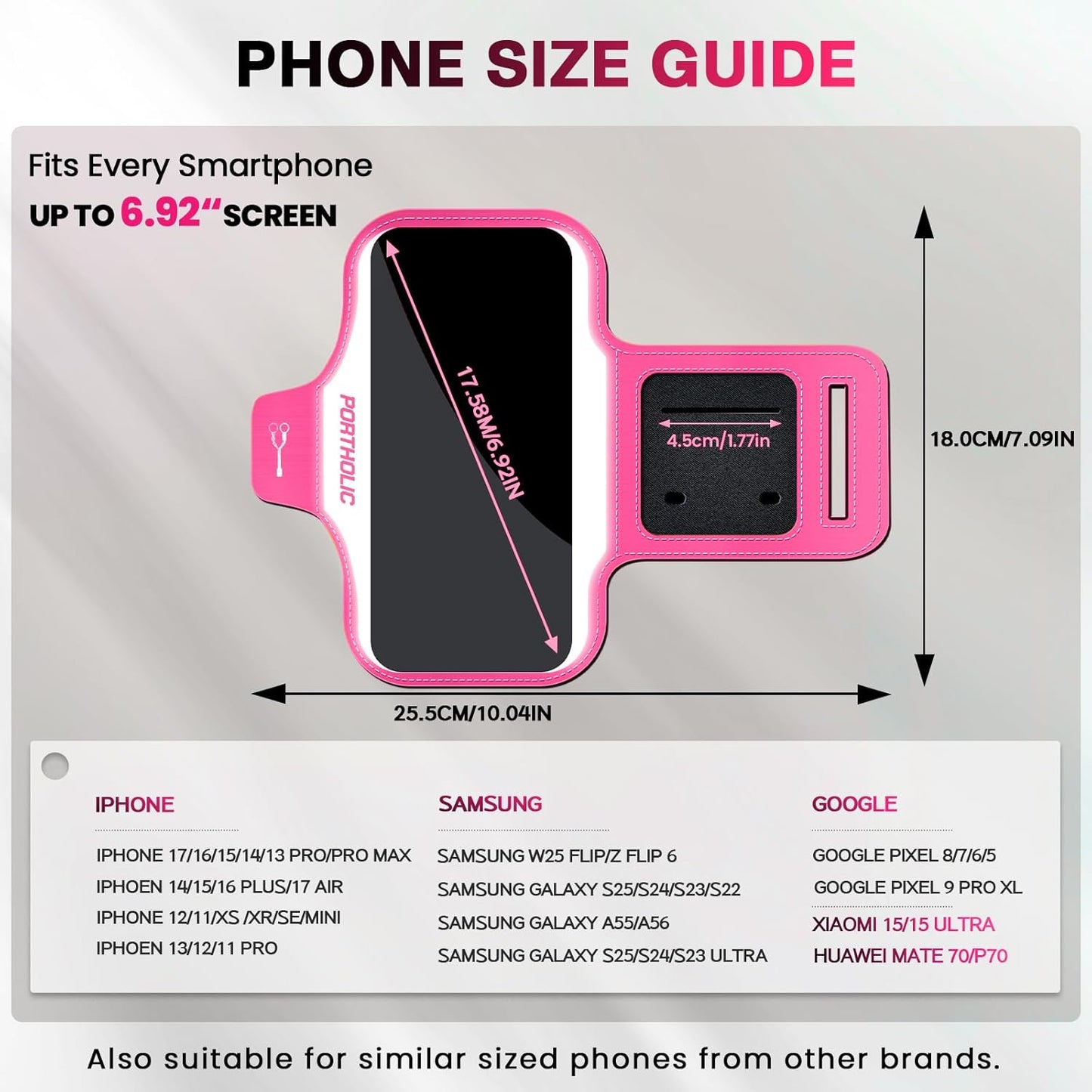 Running Armband Water Resistant Sports Phone Holder Case with Extension Strap,Card Slot up to 6.9" Phone for Iphone 17/16/15/14/13 plus Air Pro Max XR/XS