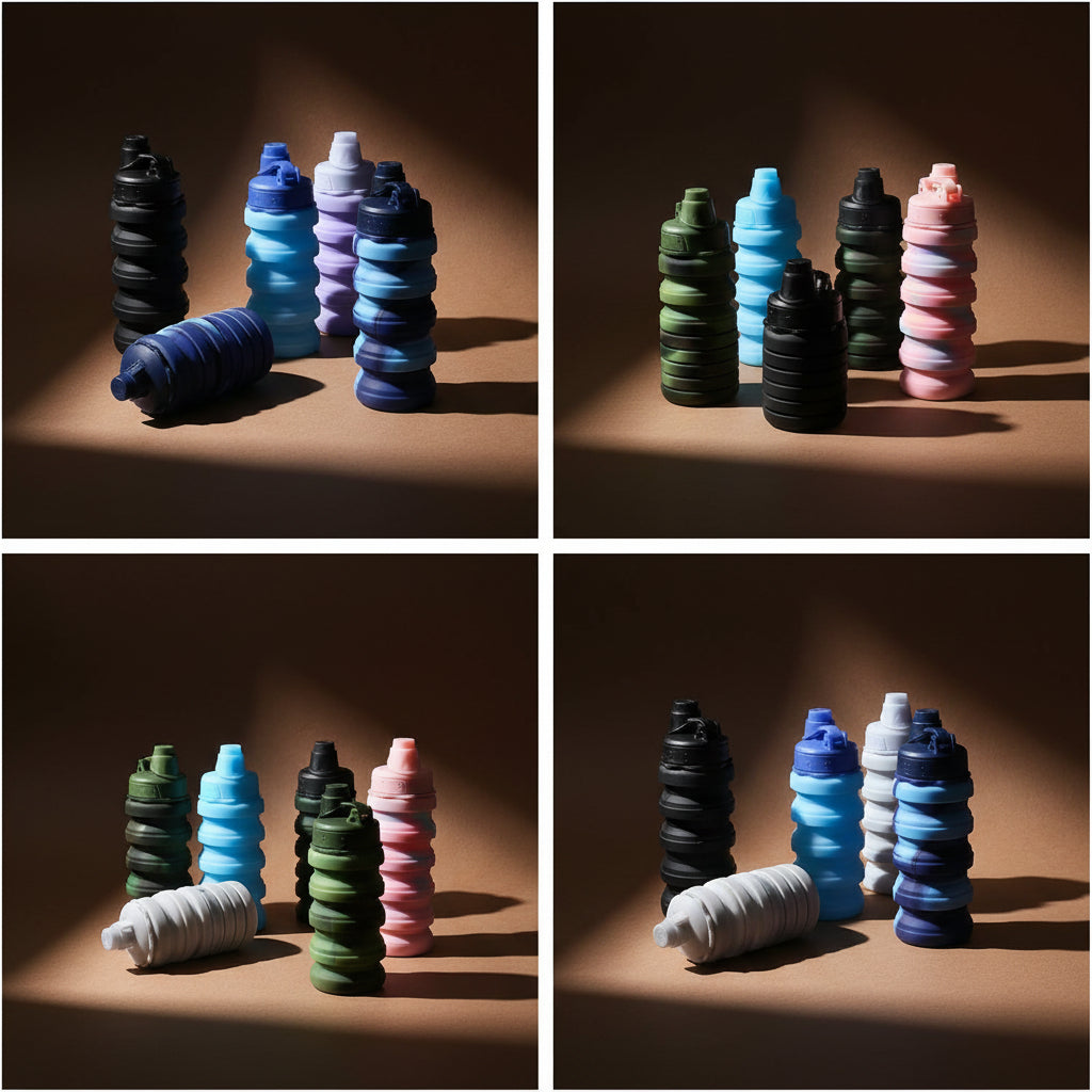StackFold collapsible cups in assorted colors for camping and travel