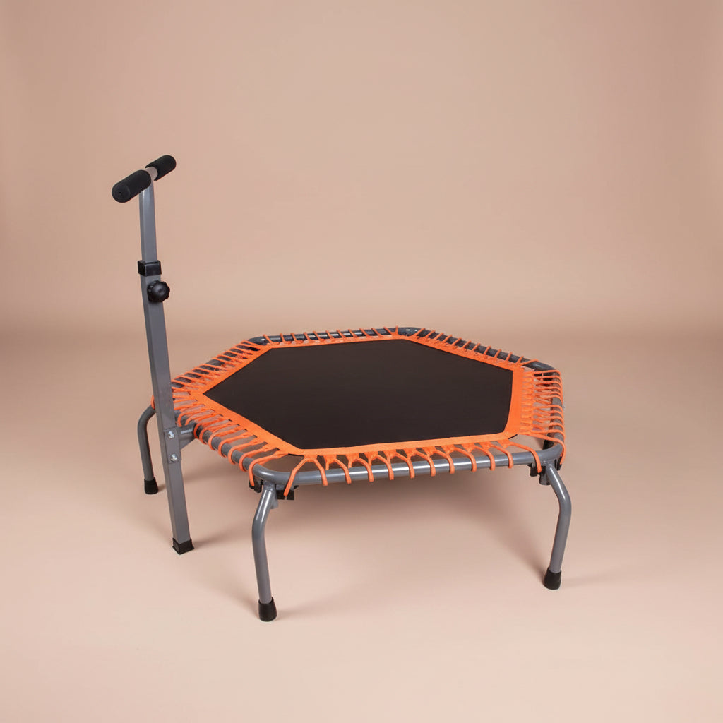 50 Inch Fold Fitness Trampoline with Adjustable Handrail, Elastic Rope and Mobile Phone Holder