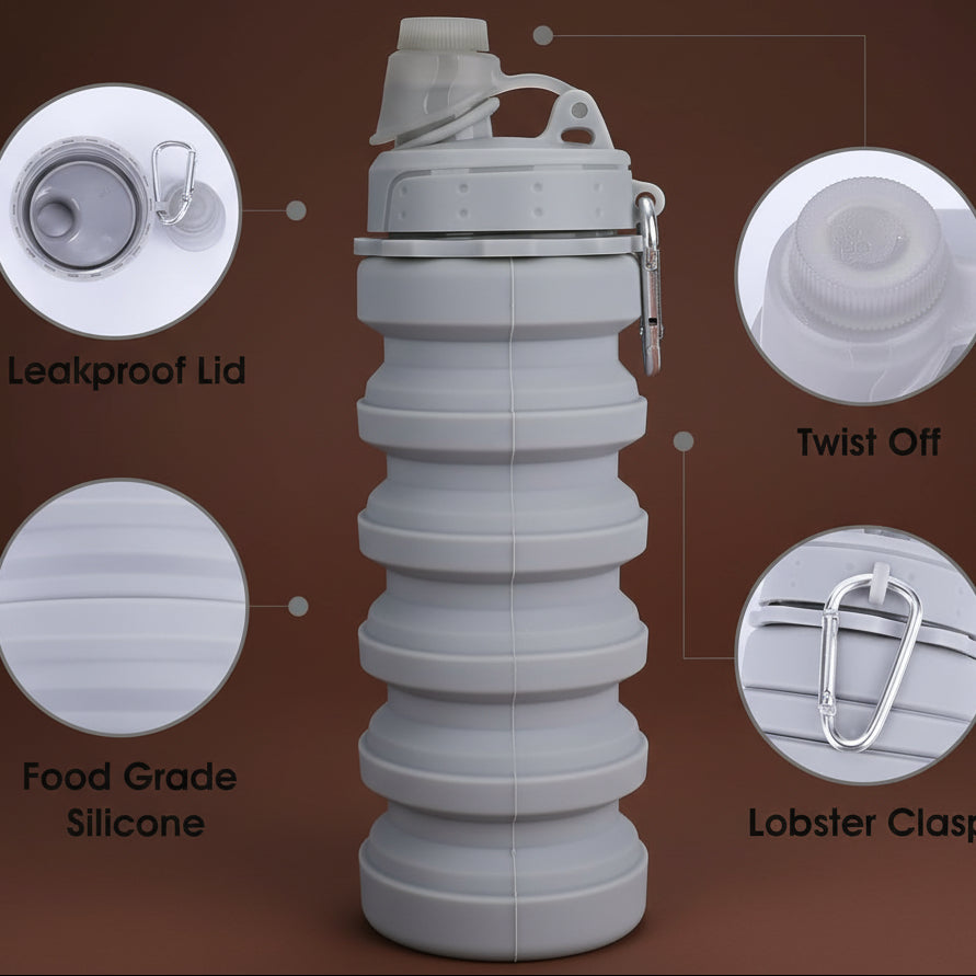 Close-up of BPA-free collapsible travel cups nested together