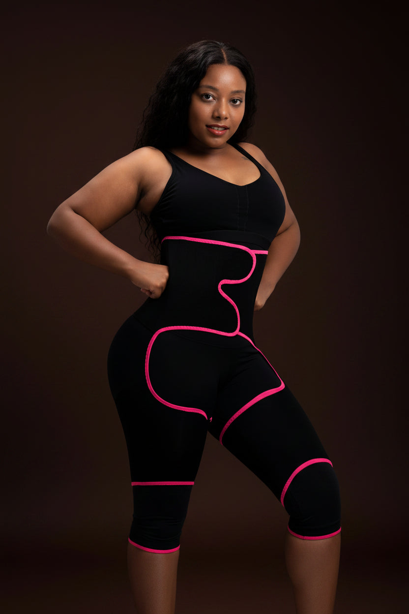 Close-up of thigh slimmer sleeve fit during gym workout