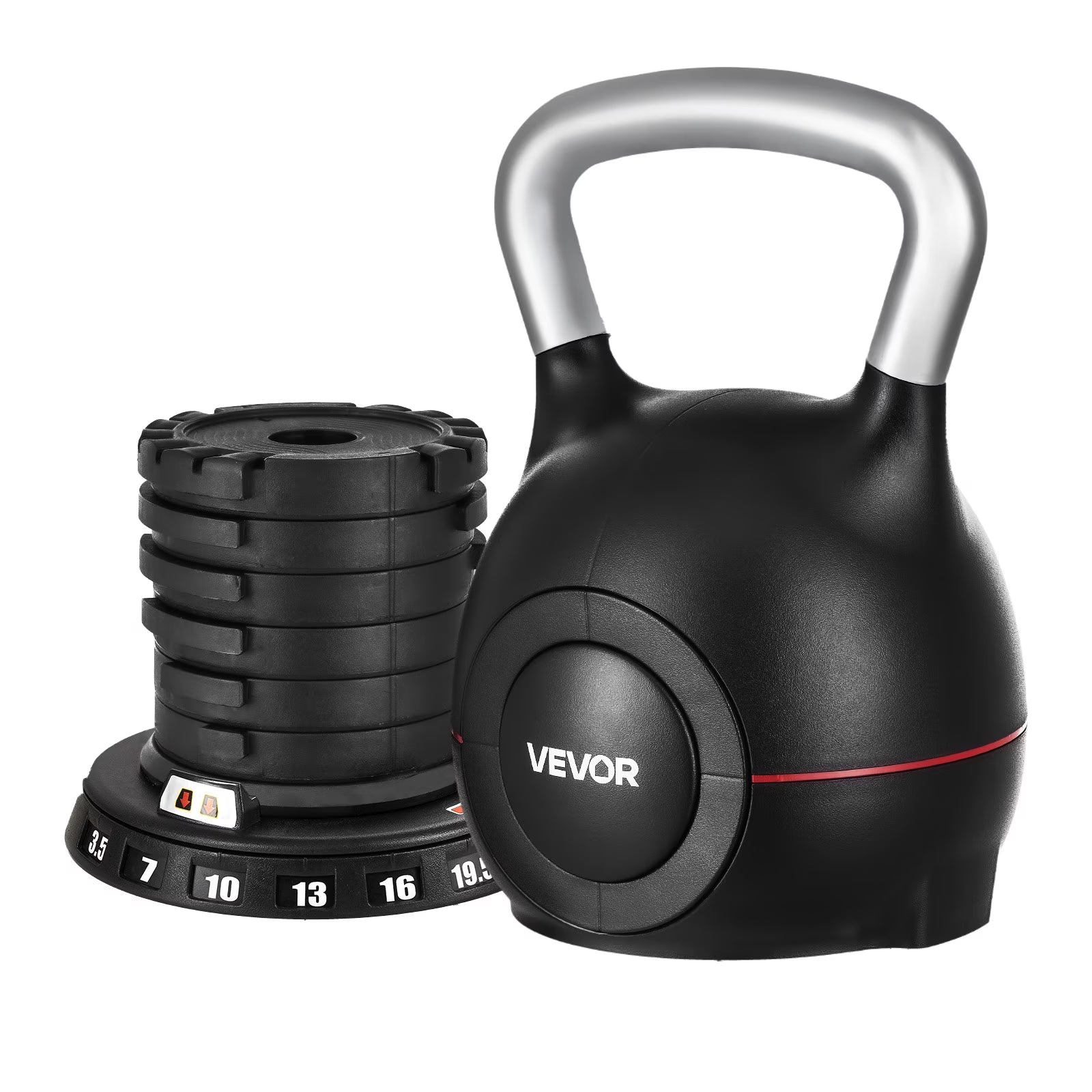 Kettlebell, Adjustable Kettlebell with 7 Weight Levels (3.5, 7, 10, 13, 16, 19.5, 22.5 Lbs), Die-Cast Aluminum and ABS Material, for Grip Strength Training, Full-Body Workout & Cross-Training