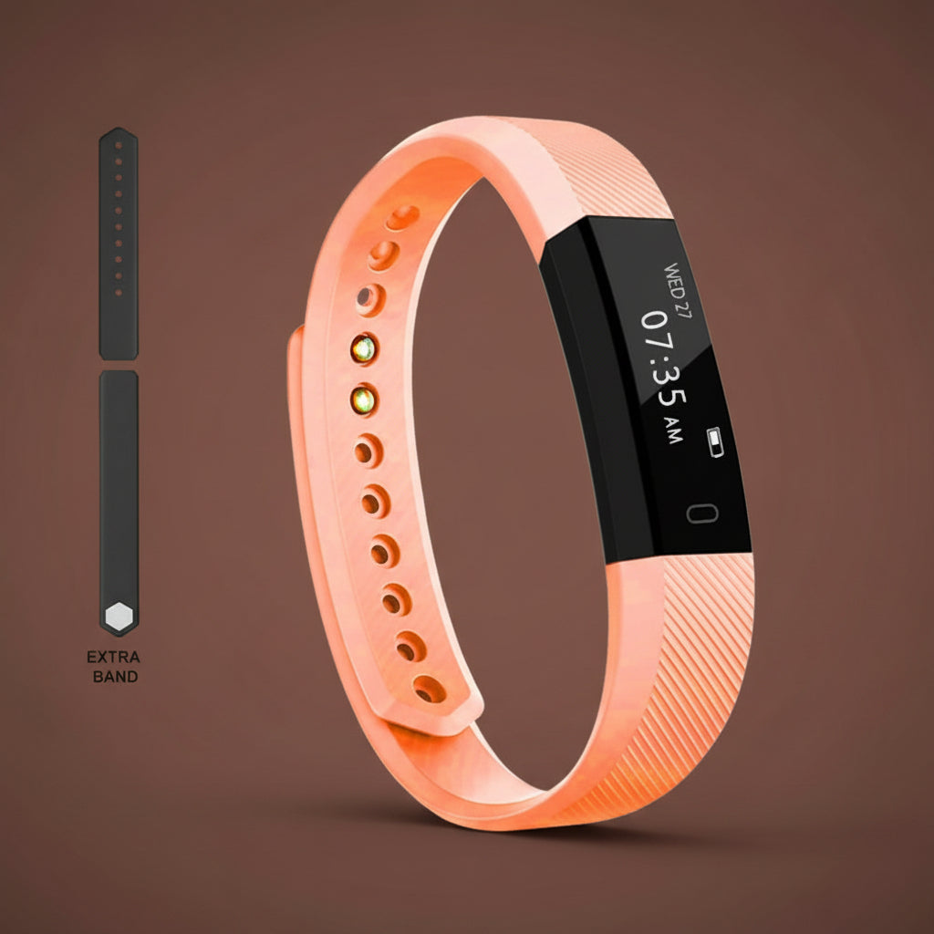 Smart Fit activity tracker and smart watch - full product view with an extra band orange in color